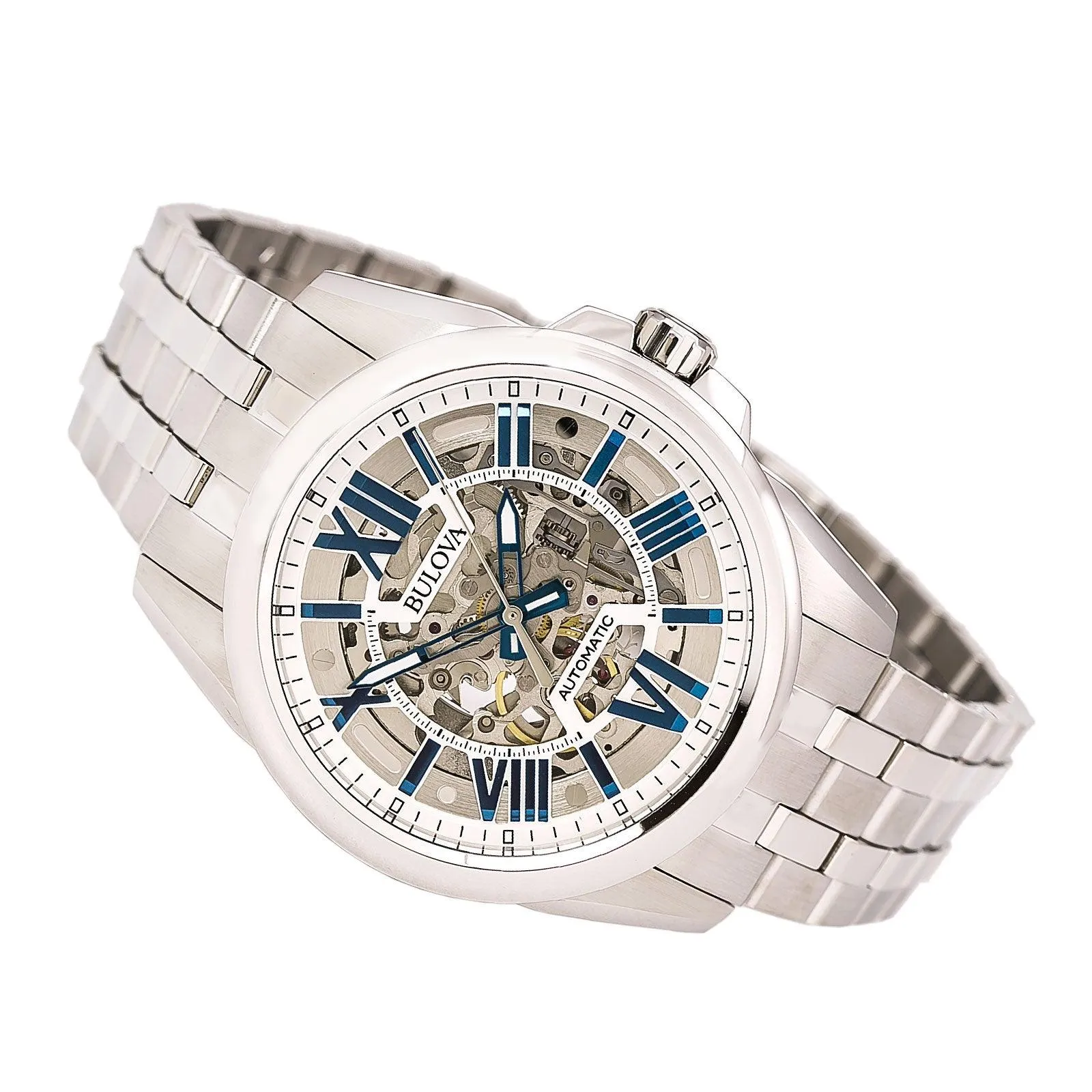 Bulova 96A187 Men's Automatic Silver Skeleton Dial Stainless Steel Bracelet Watch
