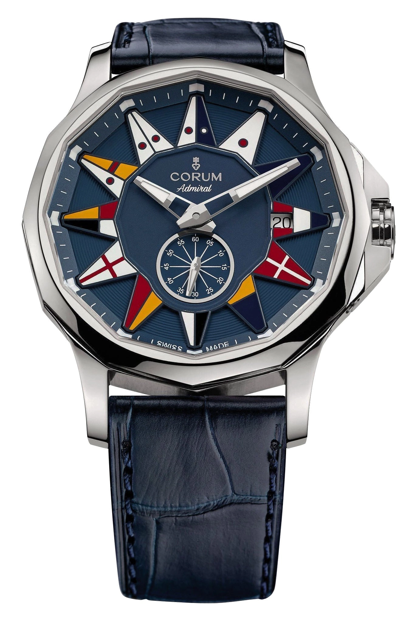 Corum Admiral Legend 42 Automatic Stainless Steel Blue Dial Blue Leather Strap Date Mens Watch 395.101.20/0F03 AB12