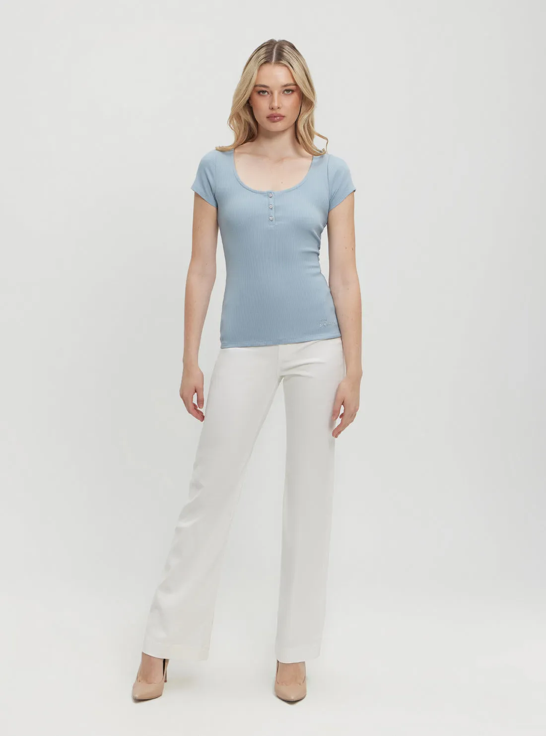 Eco Blue Karlee Jewel Henley T-Shirt