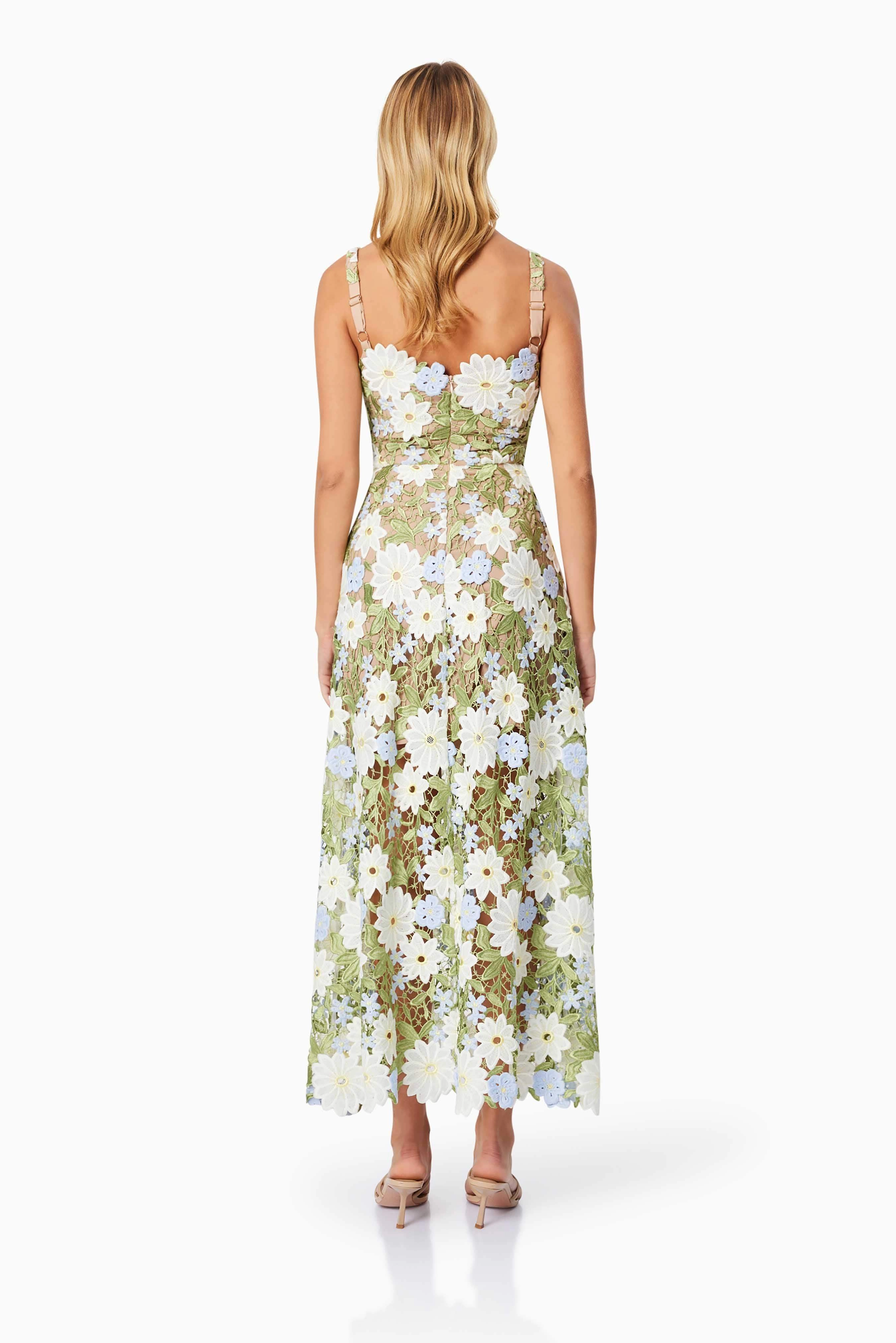 Flora Lace Midi Dress In Green