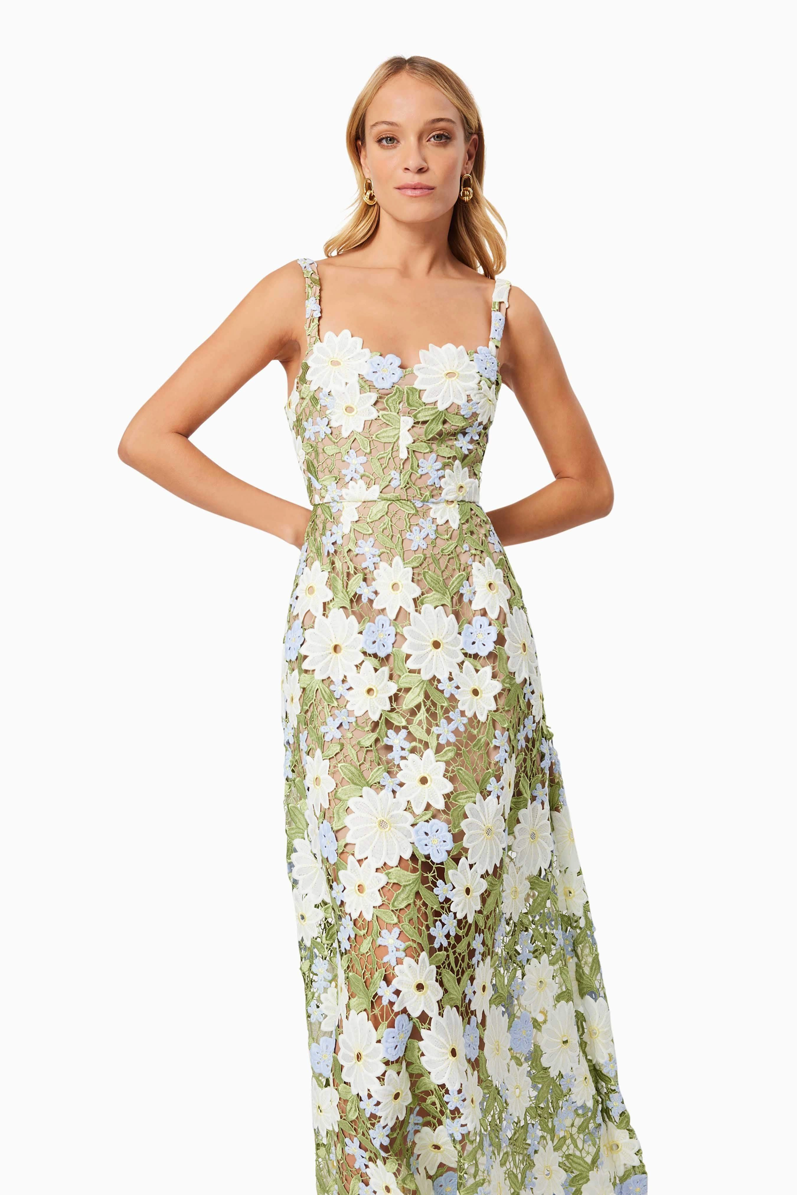Flora Lace Midi Dress In Green