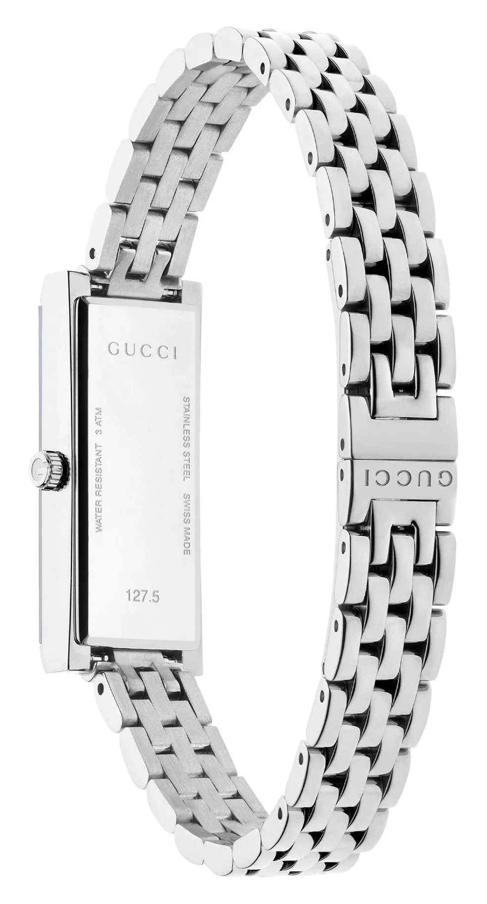 Gucci G-Frame Stainless Steel Pink Dial Diamonds Rectangle Quartz Womens Watch YA127516