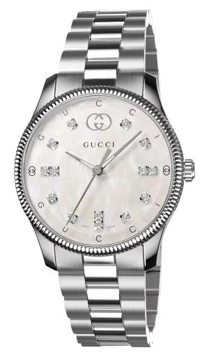 Gucci G-Timeless Stainless Steel Mother-of-Pearl Dial Diamonds Quartz Womens Watch YA1265064