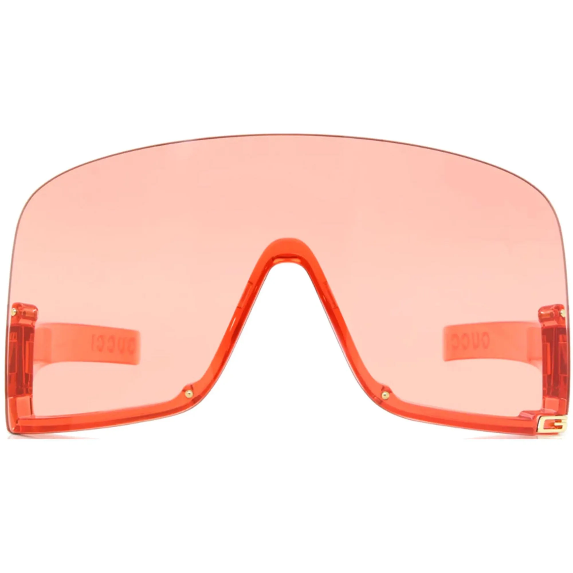 Gucci Women's Sunglasses - Transparent Red Acetate Rimless Shield Frame | GG1631S 001