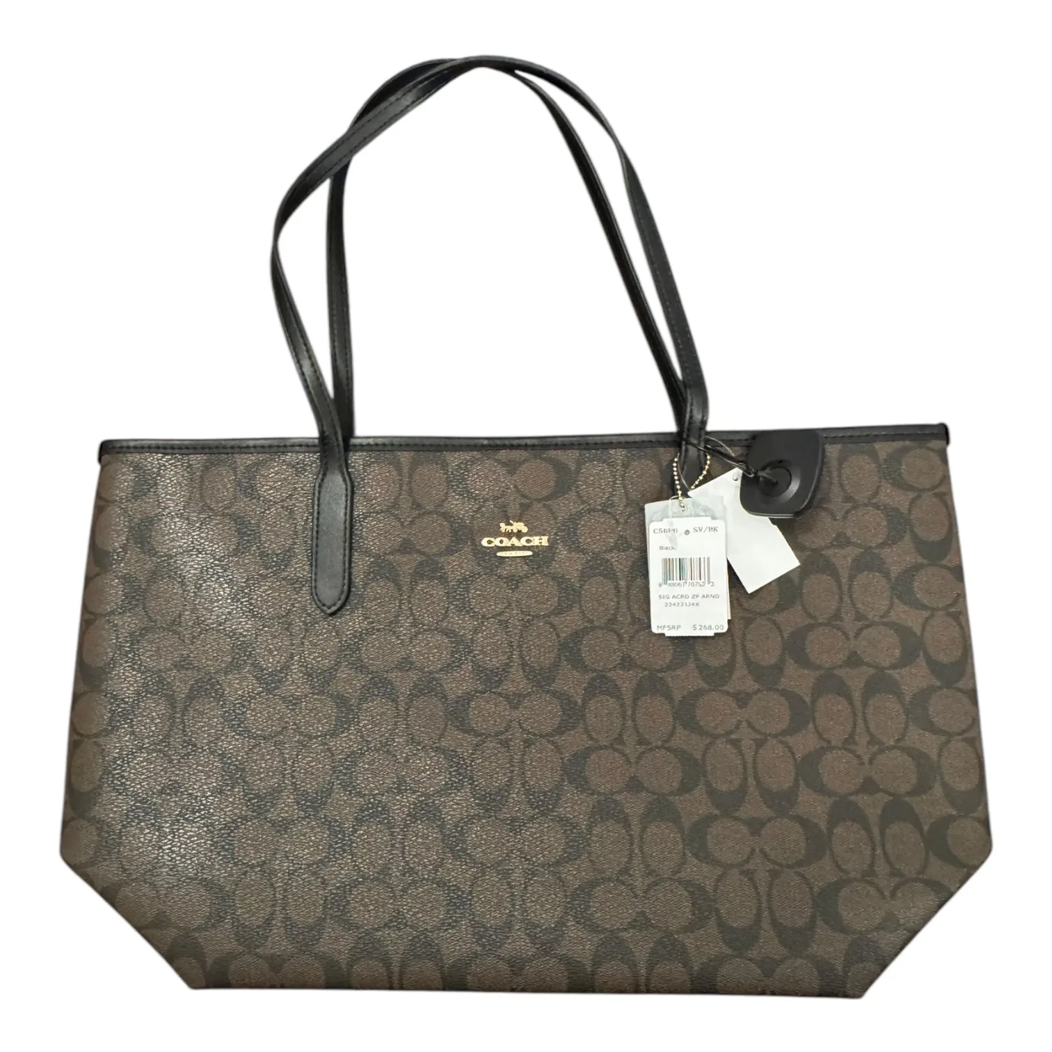 Handbag Reversible Designer By Coach In Black & Brown, Size:Large