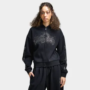 Hoodrich Women's Diffuse Full Zip Hoodie Black / Silver Rhinestones