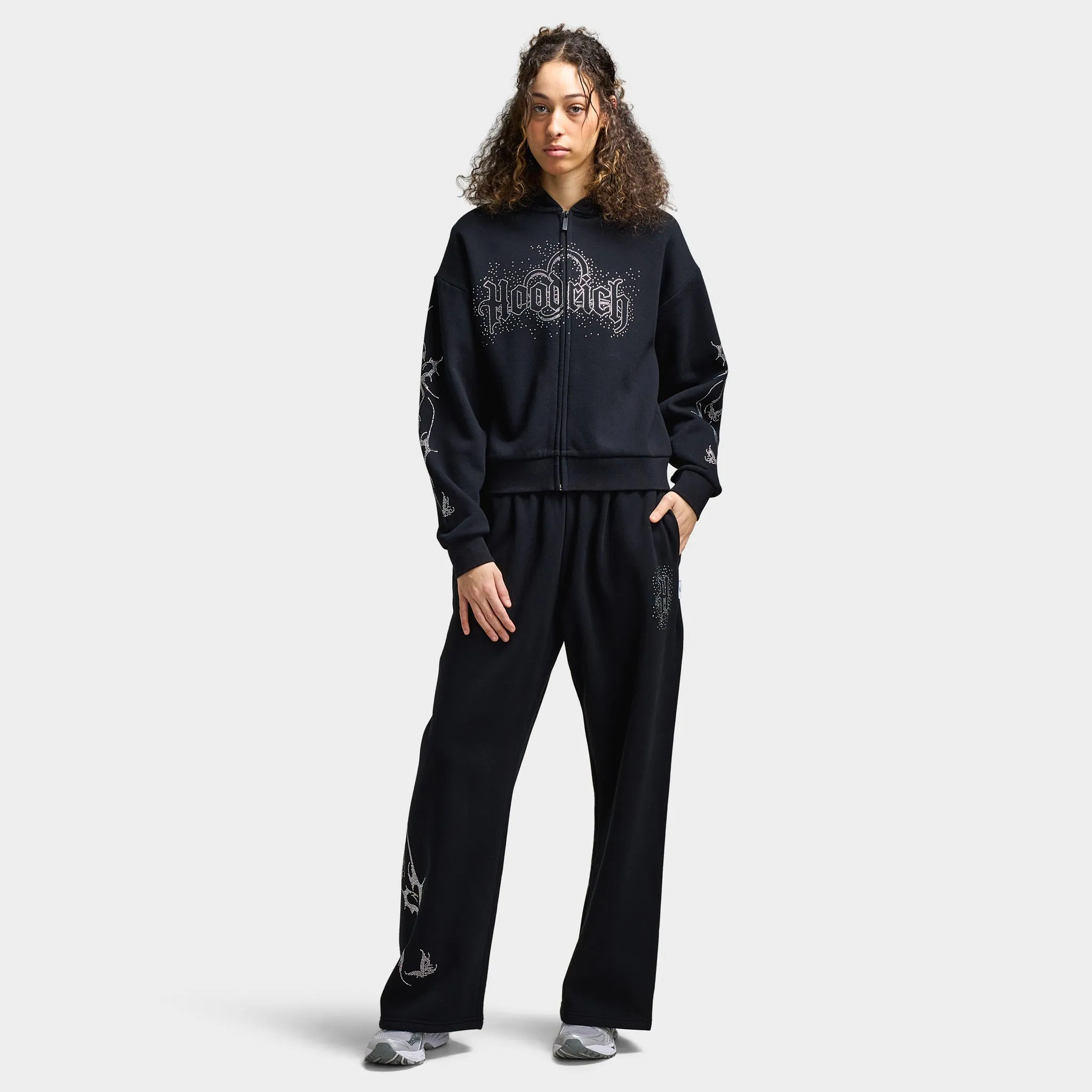 Hoodrich Women's Diffuse Full Zip Hoodie Black / Silver Rhinestones