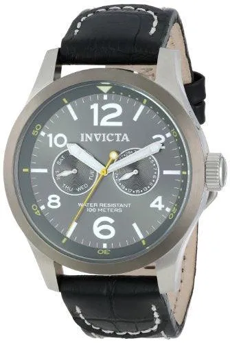 Invicta 14142 Men's I Force Grey Dial Grey Bezel Black Leather Strap Watch