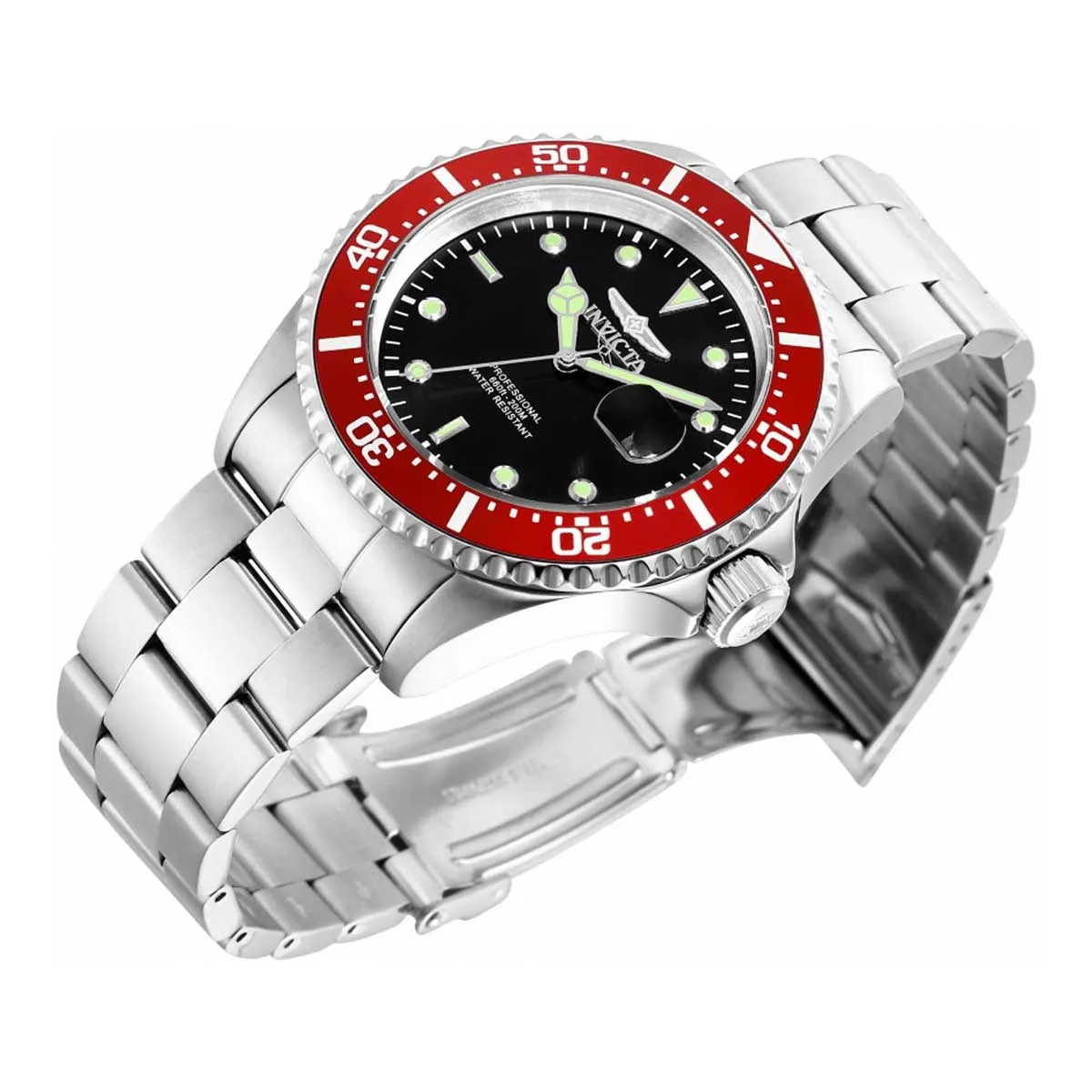 Invicta 22020 Men's Pro Diver Red Accented Bezel Black Dial Steel Bracelet Dive Watch