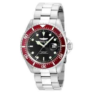 Invicta 22020 Men's Pro Diver Red Accented Bezel Black Dial Steel Bracelet Dive Watch
