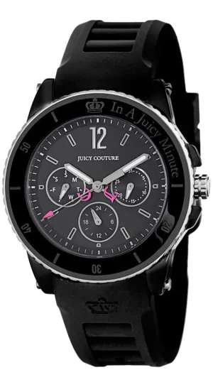 Juicy Couture Pedigree Black Ceramic & Steel Case Quartz Black Dial Black Rubber Women's Watch Day Date 1900754
