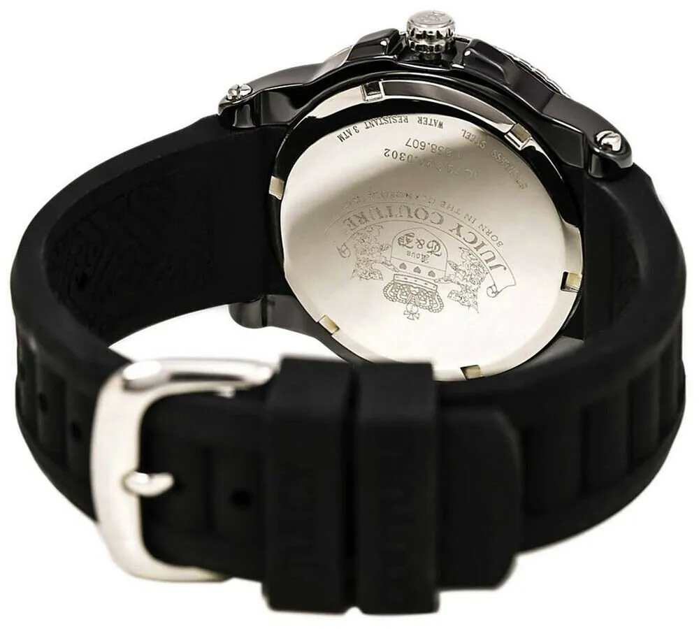 Juicy Couture Pedigree Black Ceramic & Steel Case Quartz Black Dial Black Rubber Women's Watch Day Date 1900754