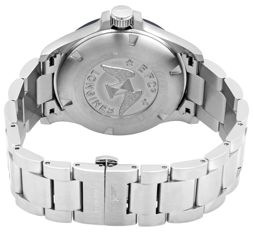 Longines Conquest V.H.P. Ceramic & Stainless Steel Blue Dial Perpetual Calendar Date Quartz Mens Watch L3.729.4.96.6