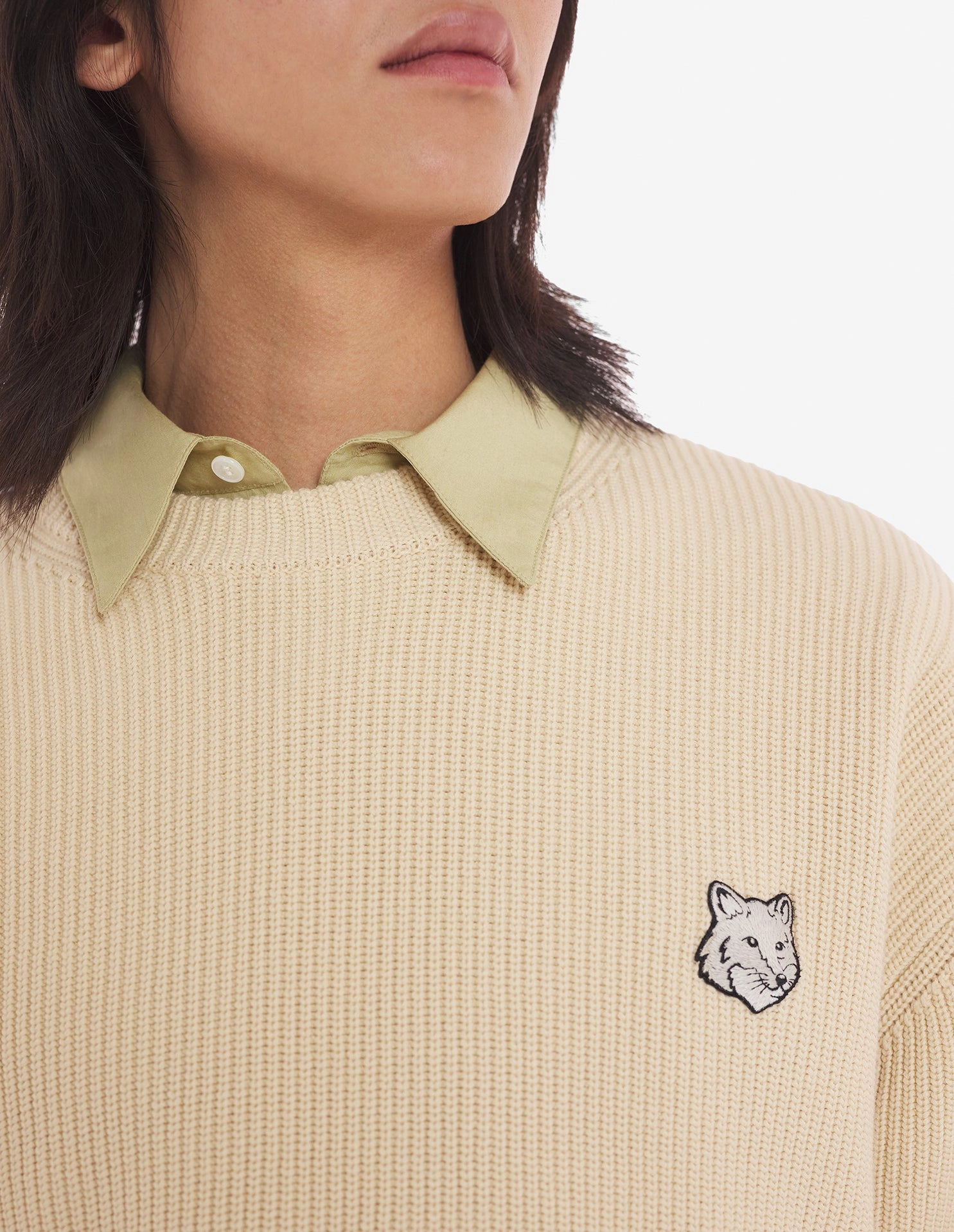 Men's Bold Fox Head Patch Comfort Ribbed Jumper Paper