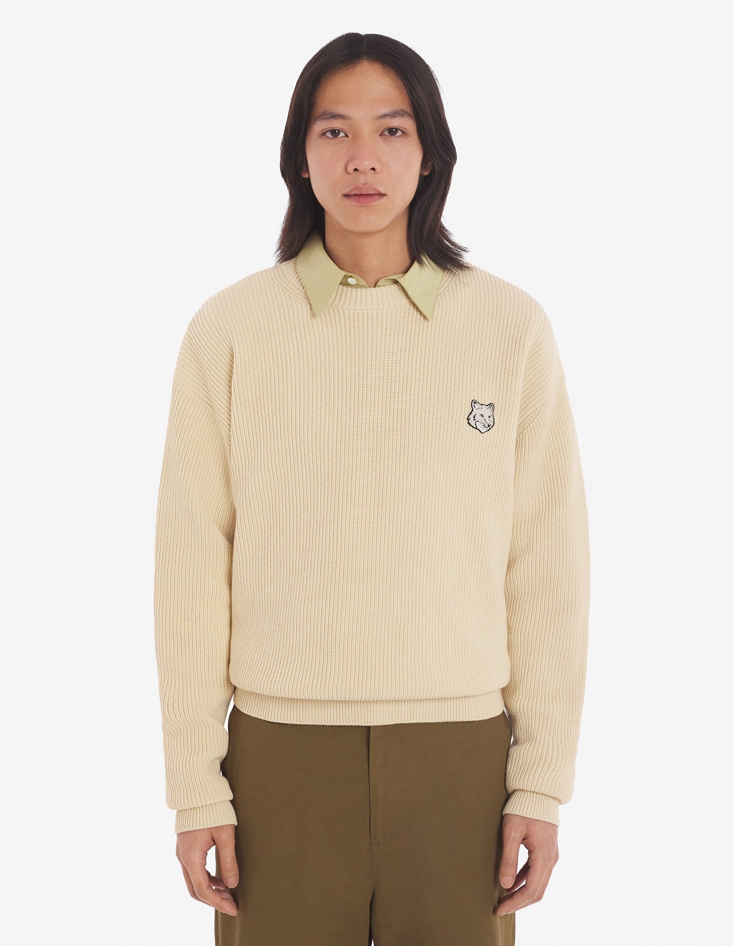 Men's Bold Fox Head Patch Comfort Ribbed Jumper Paper
