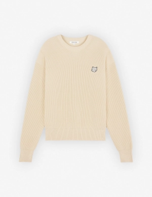 Men's Bold Fox Head Patch Comfort Ribbed Jumper Paper