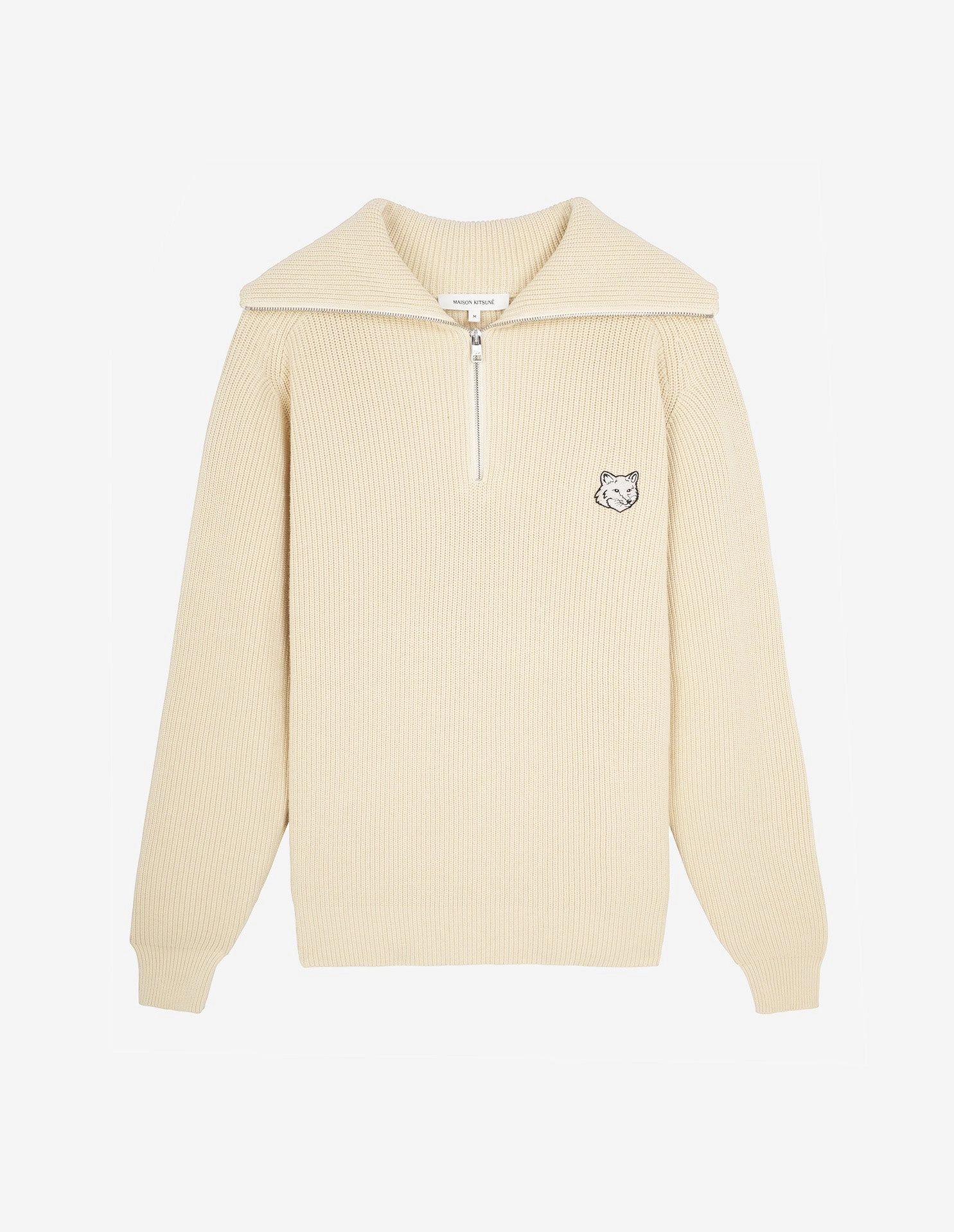 Men's Bold Fox Head Patch Half Zip Ribbed Jumper Paper