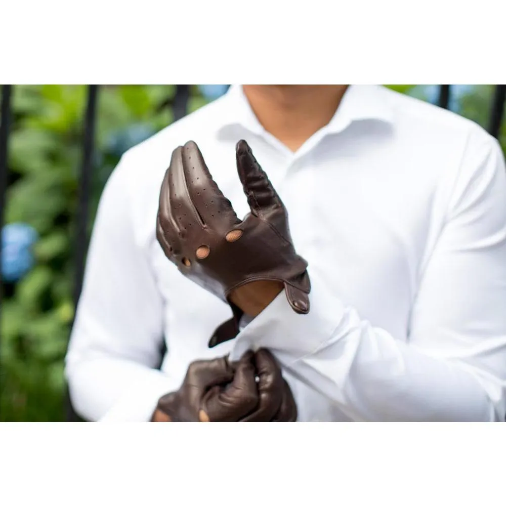 Men's Taupe Leather Napoli Driving Gloves