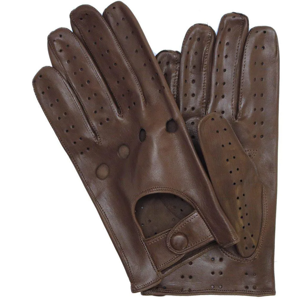 Men's Taupe Leather Napoli Driving Gloves