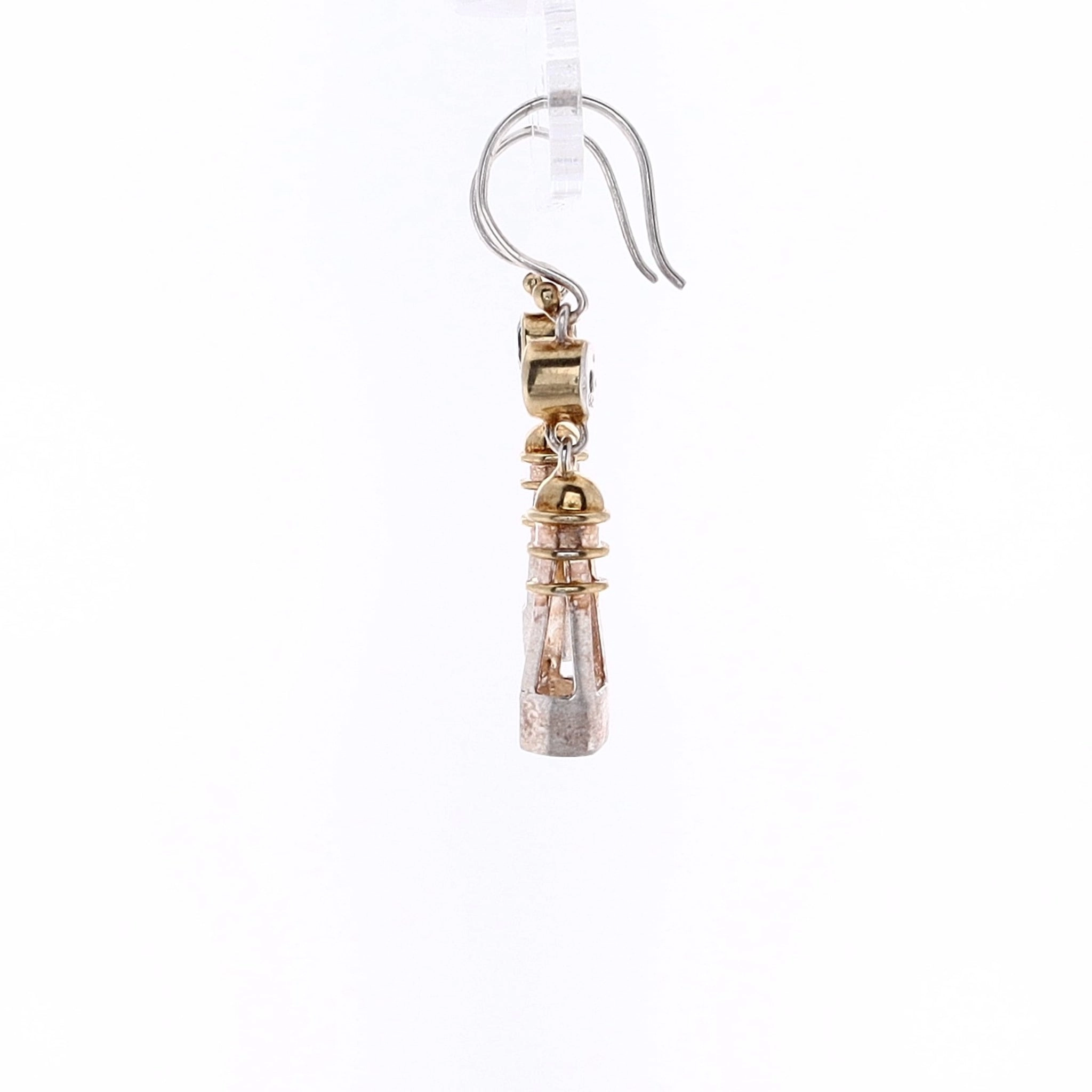 Michou Sterlign Silver and 22 Karat Yellow Gold Blue Topaz Vermeil Lighthouse Design Earrings
