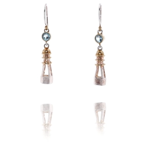 Michou Sterlign Silver and 22 Karat Yellow Gold Blue Topaz Vermeil Lighthouse Design Earrings