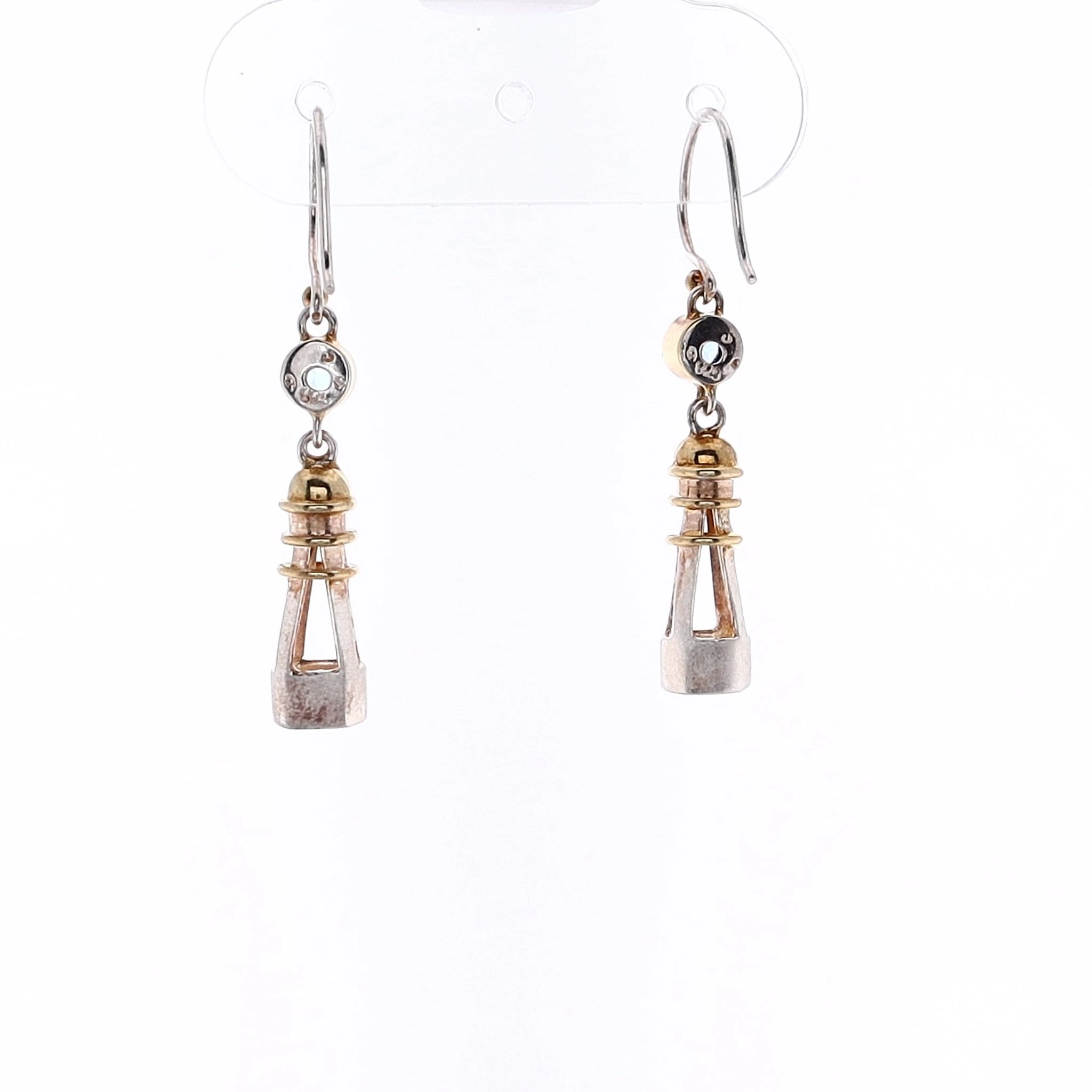Michou Sterlign Silver and 22 Karat Yellow Gold Blue Topaz Vermeil Lighthouse Design Earrings