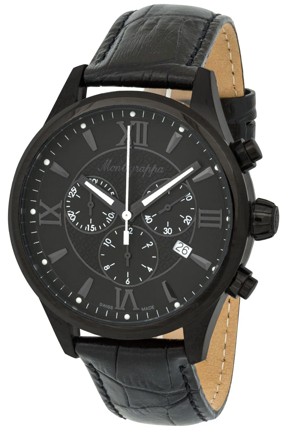 Montegrappa Fortuna Chronograph Black Dial Black PVD Steel Black Leather Strap Quartz Men's Watch IDFOWCLG