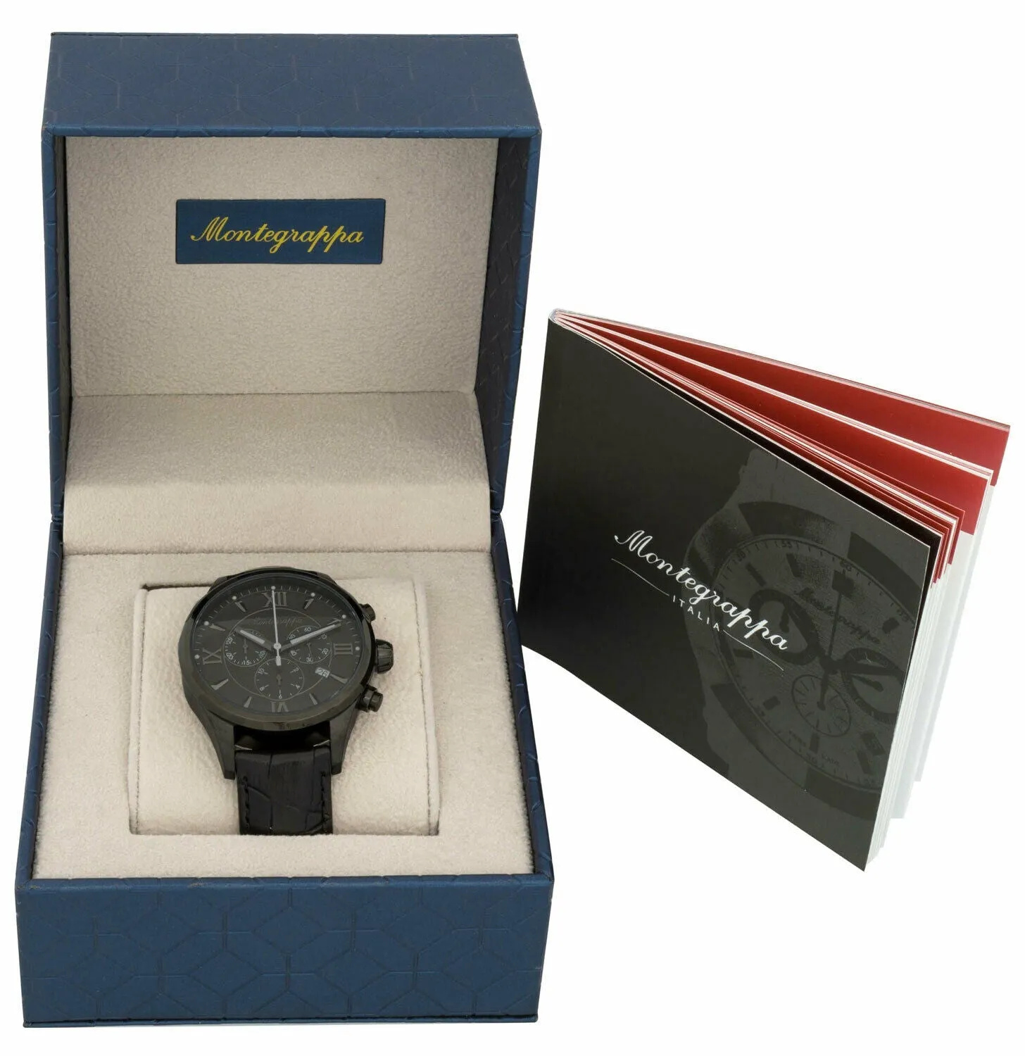 Montegrappa Fortuna Chronograph Black Dial Black PVD Steel Black Leather Strap Quartz Men's Watch IDFOWCLG