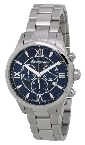 Montegrappa Fortuna Chronograph Blue Dial Stainless Steel Quartz Men's Watch Date IDFOWCID