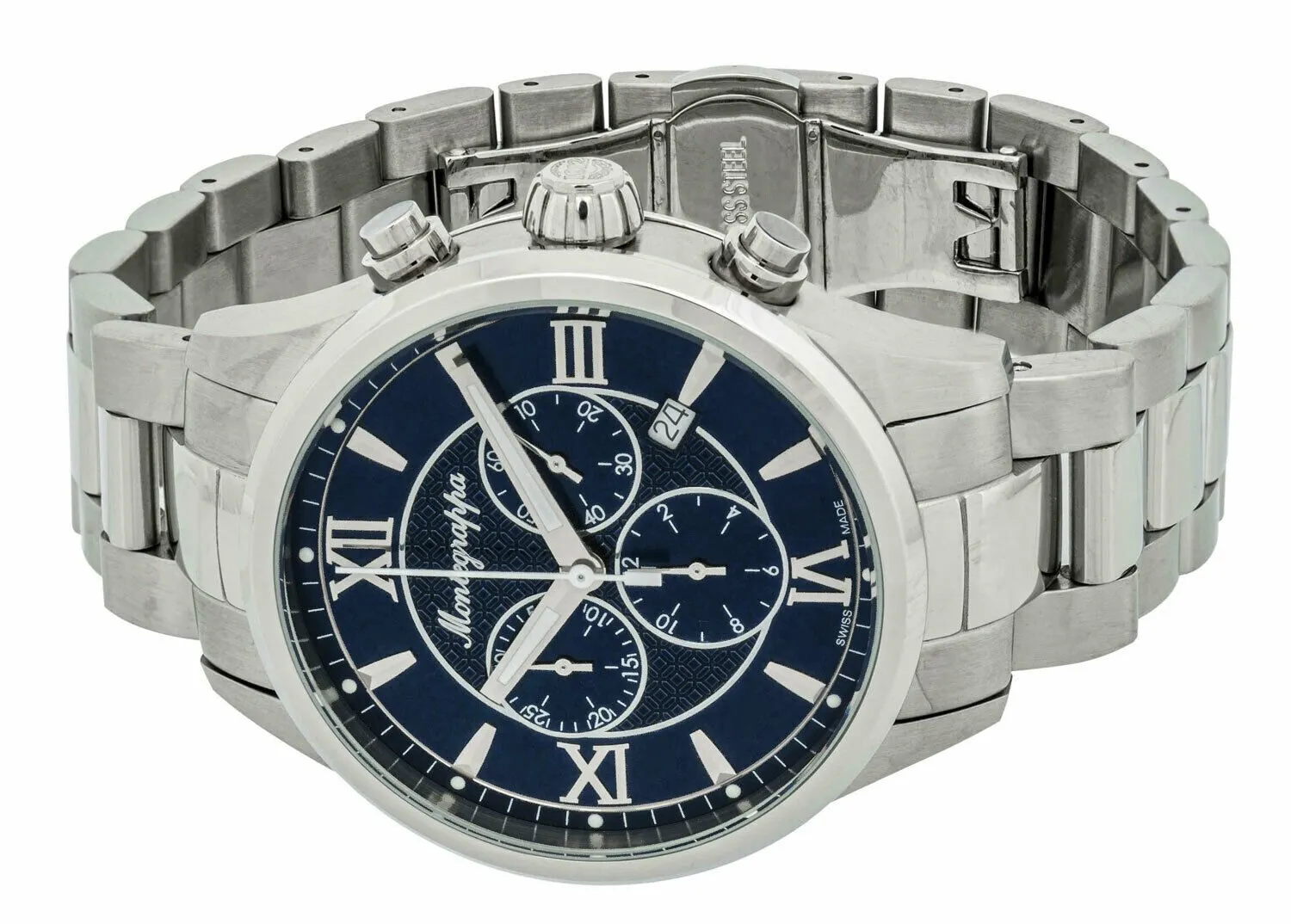 Montegrappa Fortuna Chronograph Blue Dial Stainless Steel Quartz Men's Watch Date IDFOWCID