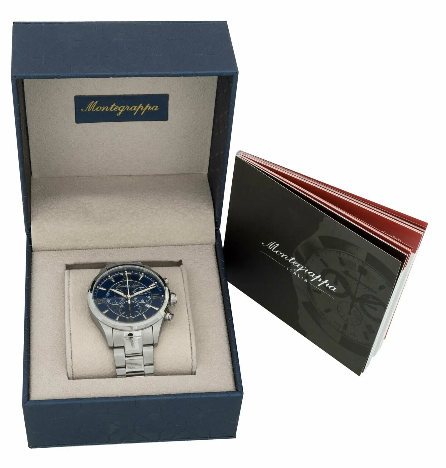Montegrappa Fortuna Chronograph Blue Dial Stainless Steel Quartz Men's Watch Date IDFOWCID