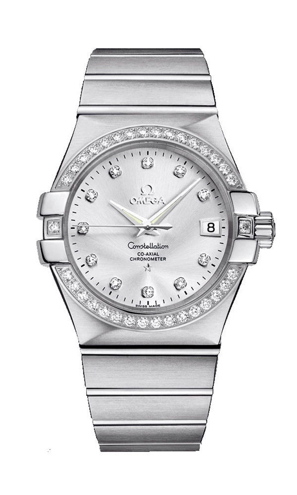 Omega Constellation Steel & Diamond Automatic Womens Watch Silver Dial Date 123.15.35.20.52.001