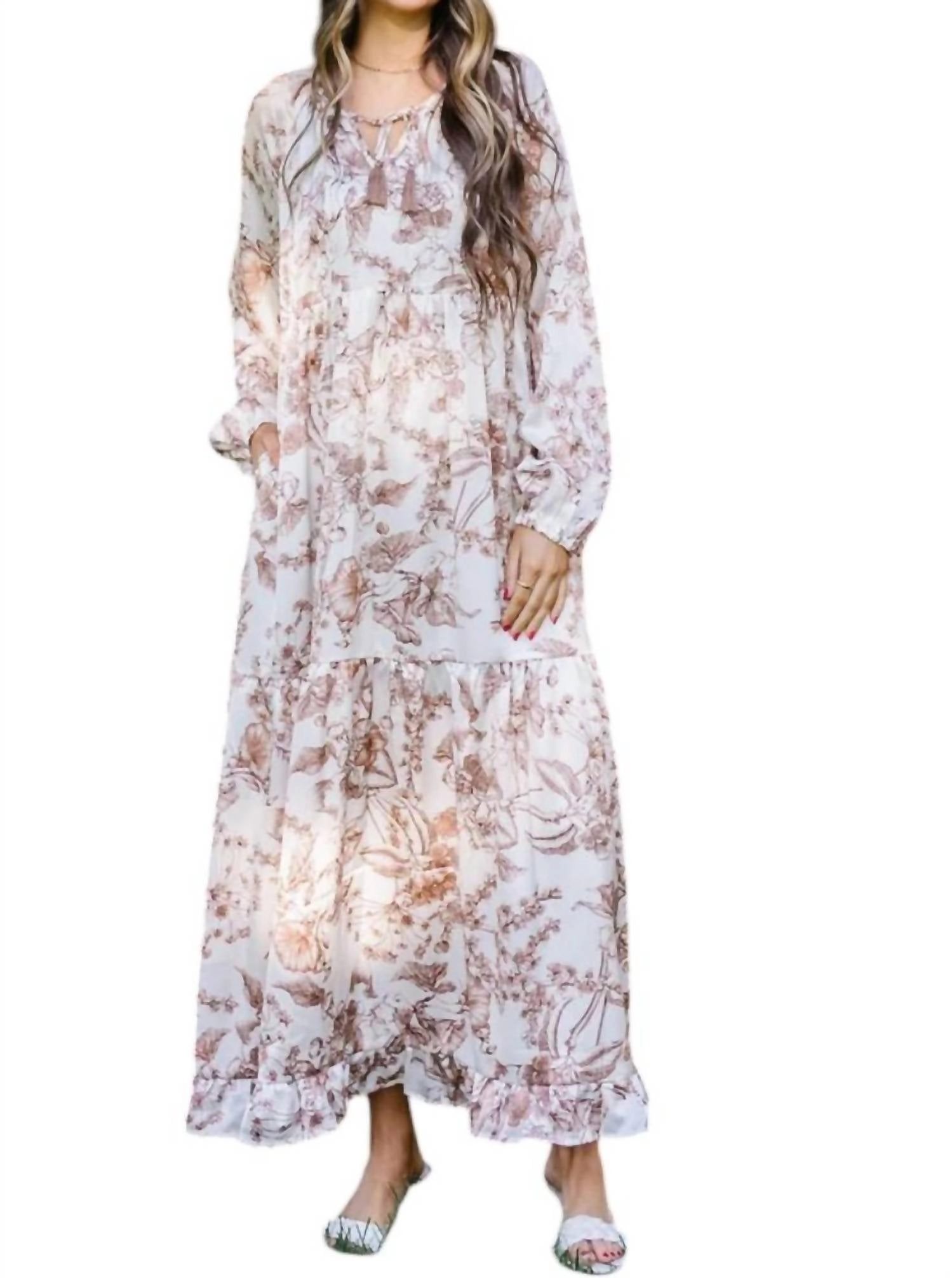 "happy Harvest" Copper Floral Maxi Dress In Brown