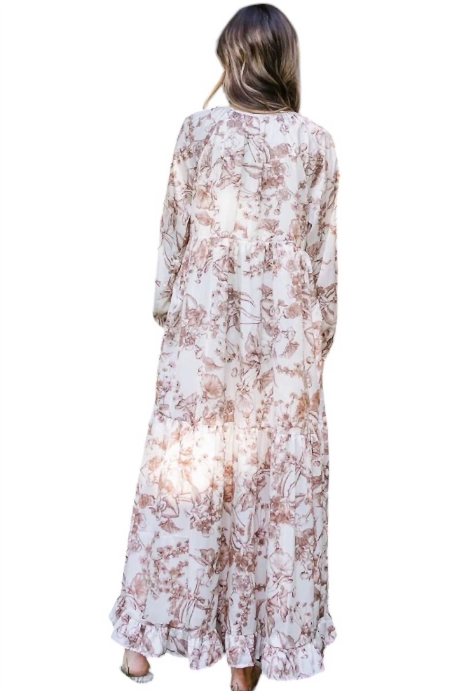 "happy Harvest" Copper Floral Maxi Dress In Brown