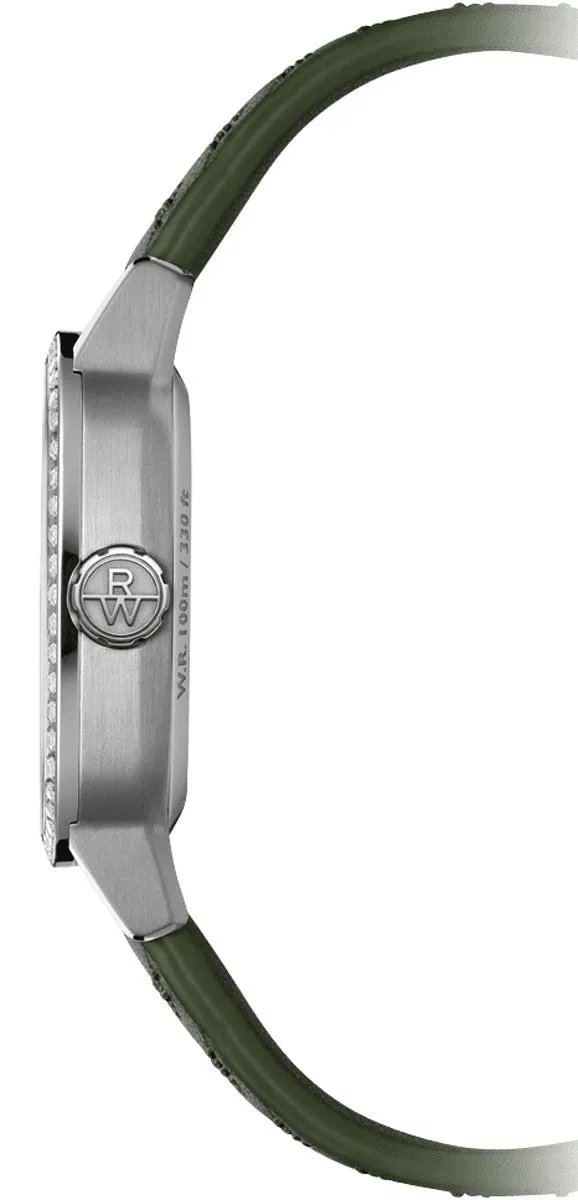 Raymond Weil Freelancer Automatic Stainless Steel Green Dial Green Leather Strap Date Diamonds Womens Watch 2490-SCS-52051