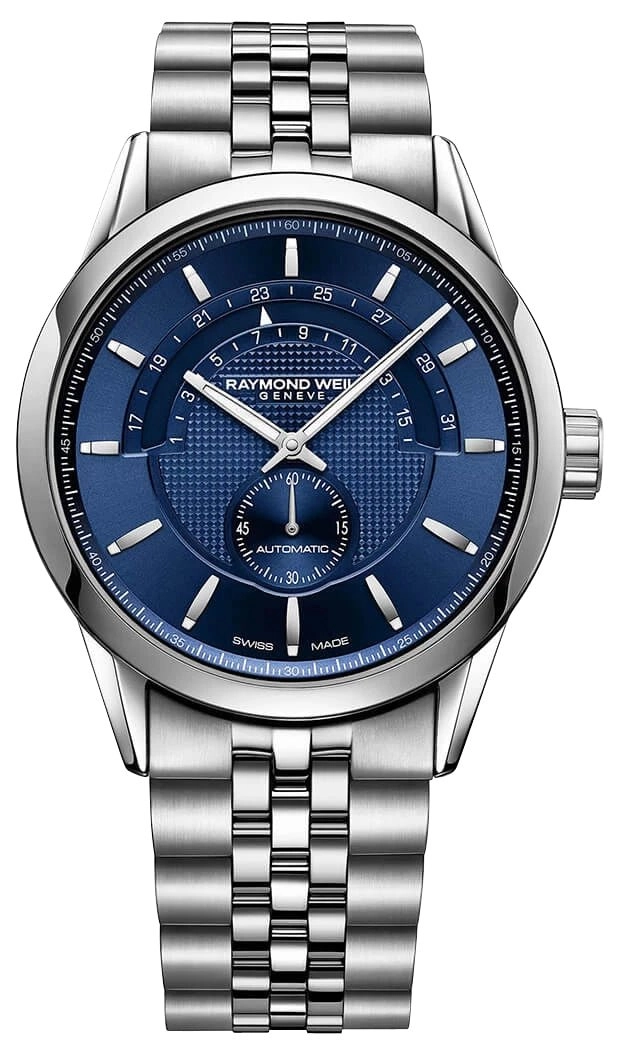 Raymond Weil Freelancer Half-Moon Automatic Stainless Steel Blue Dial Date Mens Watch 2738-ST-50001