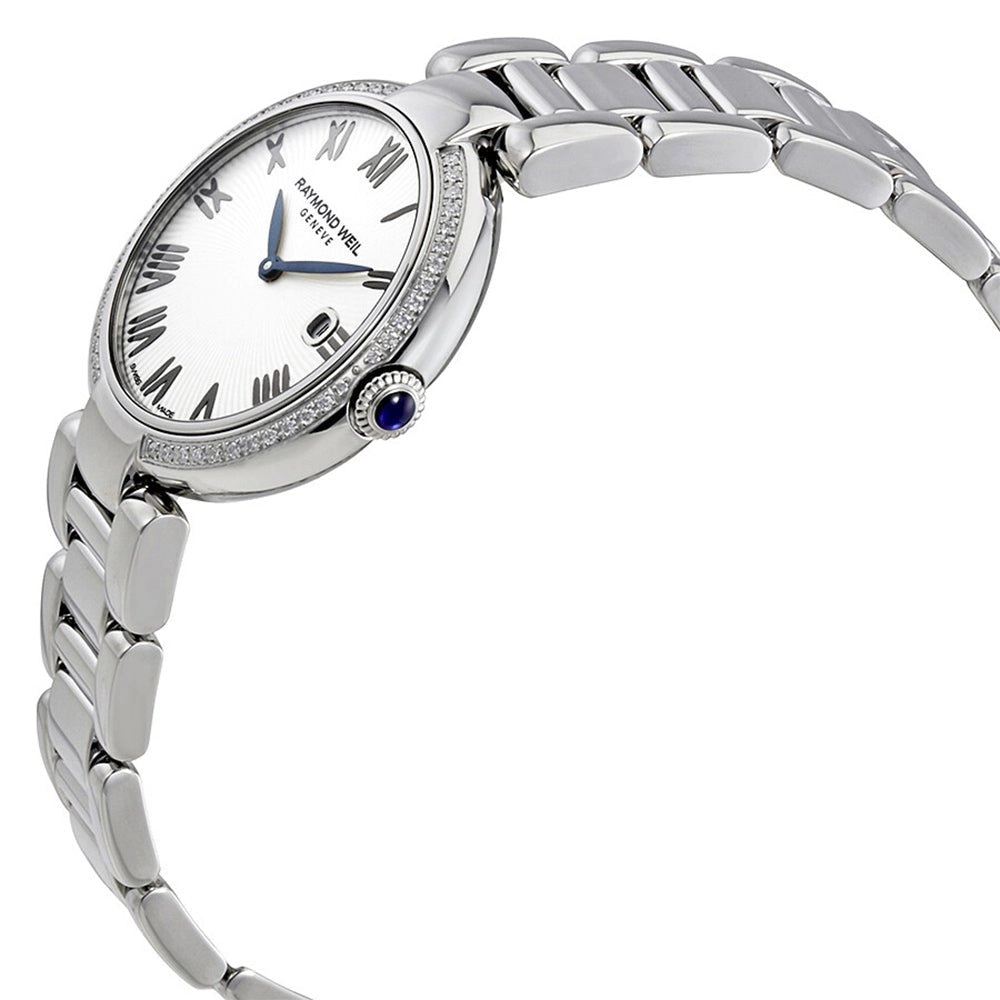 Raymond Weil Shine Stainless Steel Diamonds Silver-Tone Dial Interchangeable Black Satin Strap Date Quartz Womens Watch 1600-STS-00659