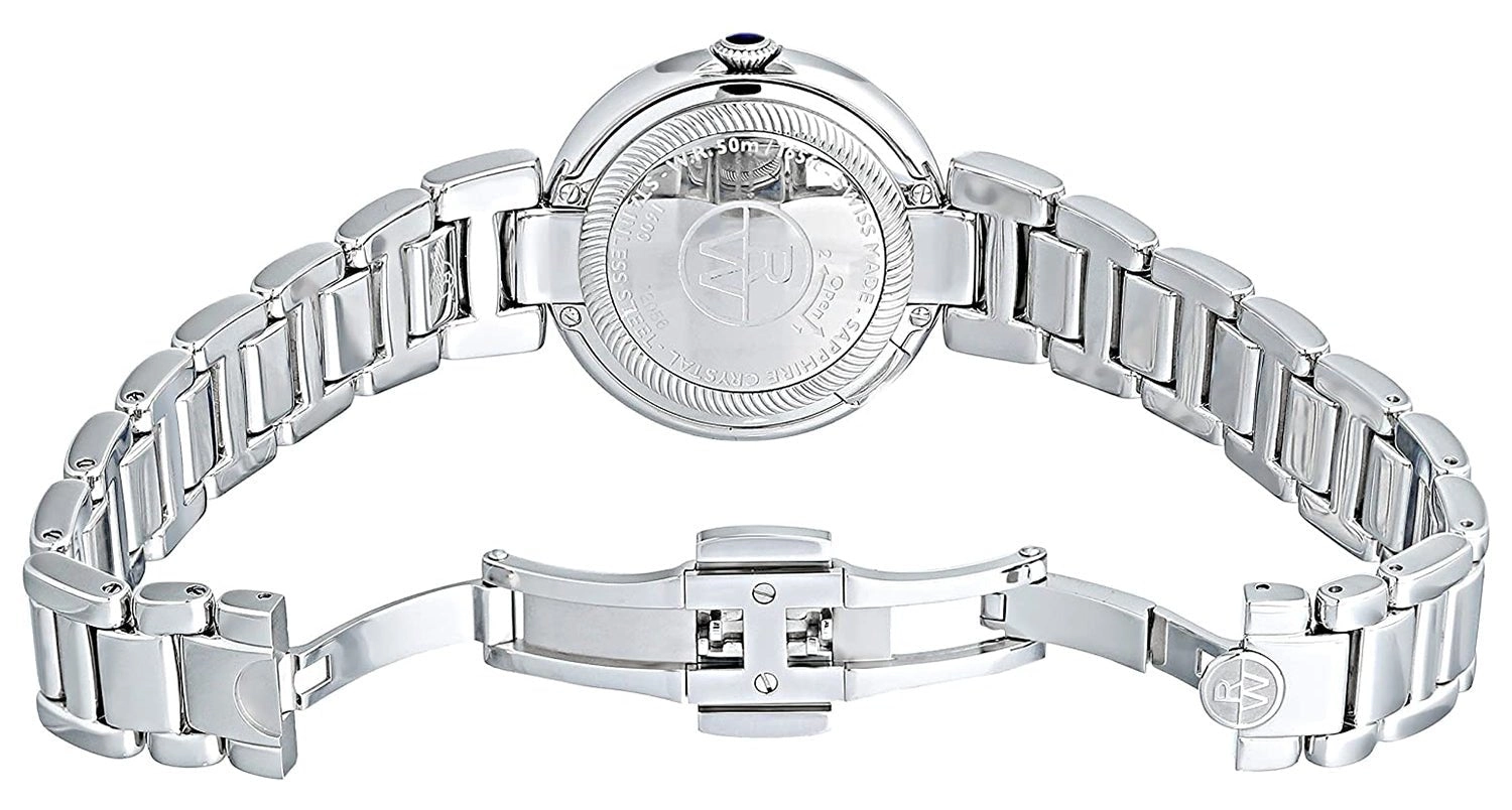 Raymond Weil Shine Stainless Steel Silver-Tone Dial Interchangeable Black Satin Strap Date Quartz Womens Watch 1600-ST-00659