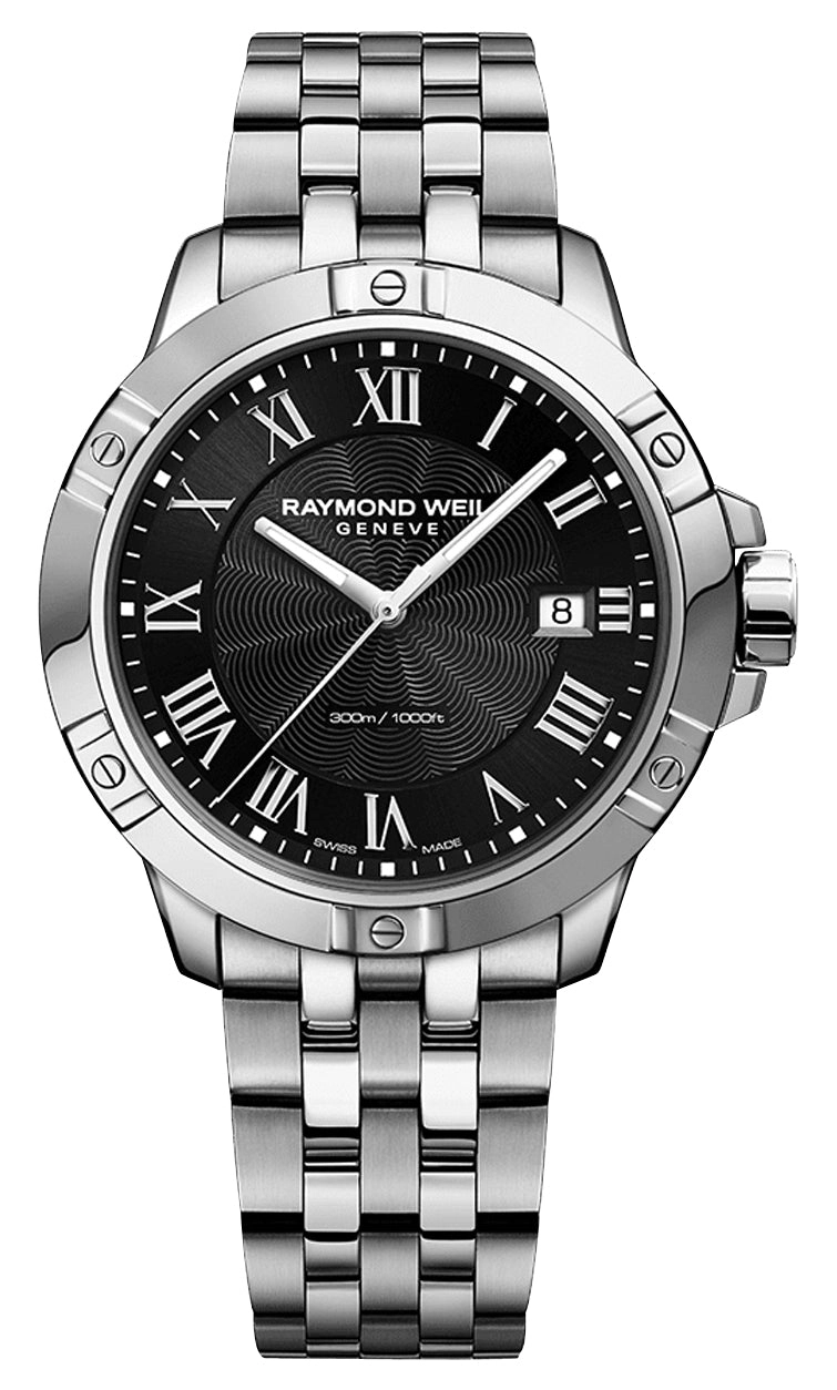 Raymond Weil Tango Stainless Steel Black Dial Date Divers Quartz Mens Watch 8160-ST-00208