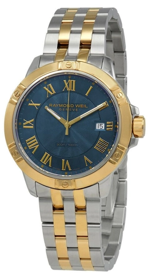 Raymond Weil Tango Two-Tone Stainless Steel Blue Dial Date Divers Quartz Mens Watch 8160-STP-00508