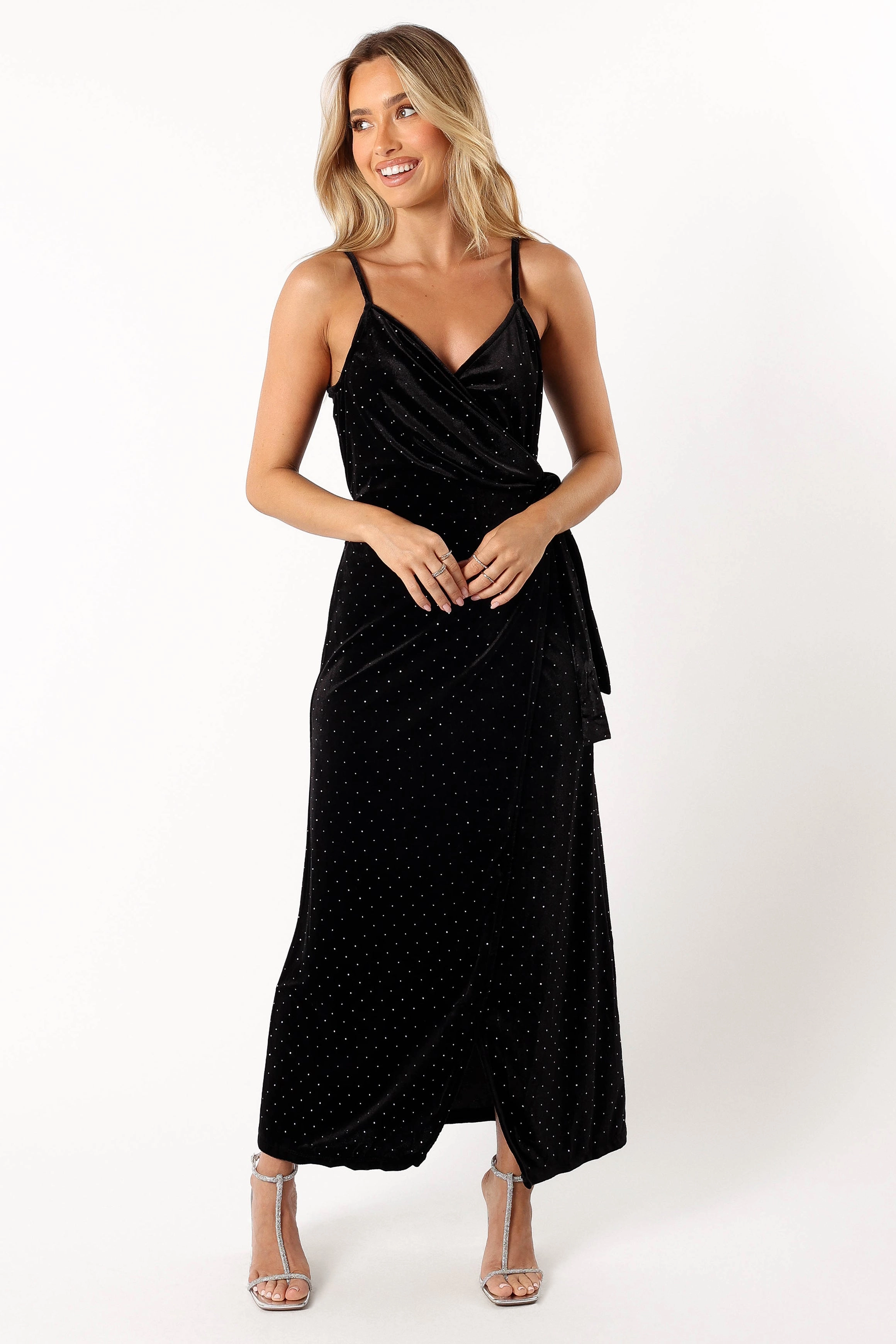 Renarde Wrap Velvet Midi Dress - Black