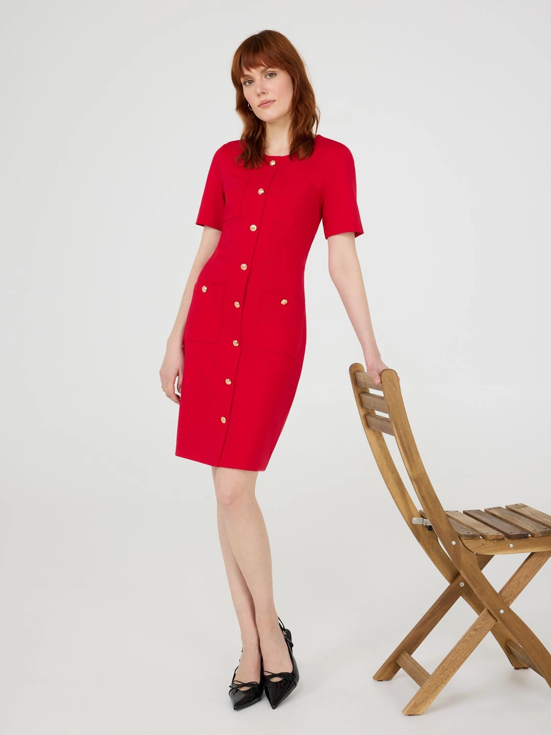Short Sleeve Button-Front Dress