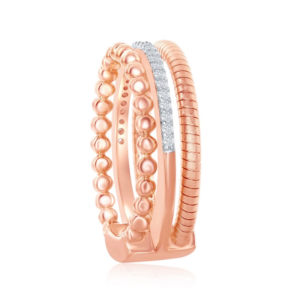 Sterling Silver 14K Rose Gold Designer CZ Bonded Ring, Size 8