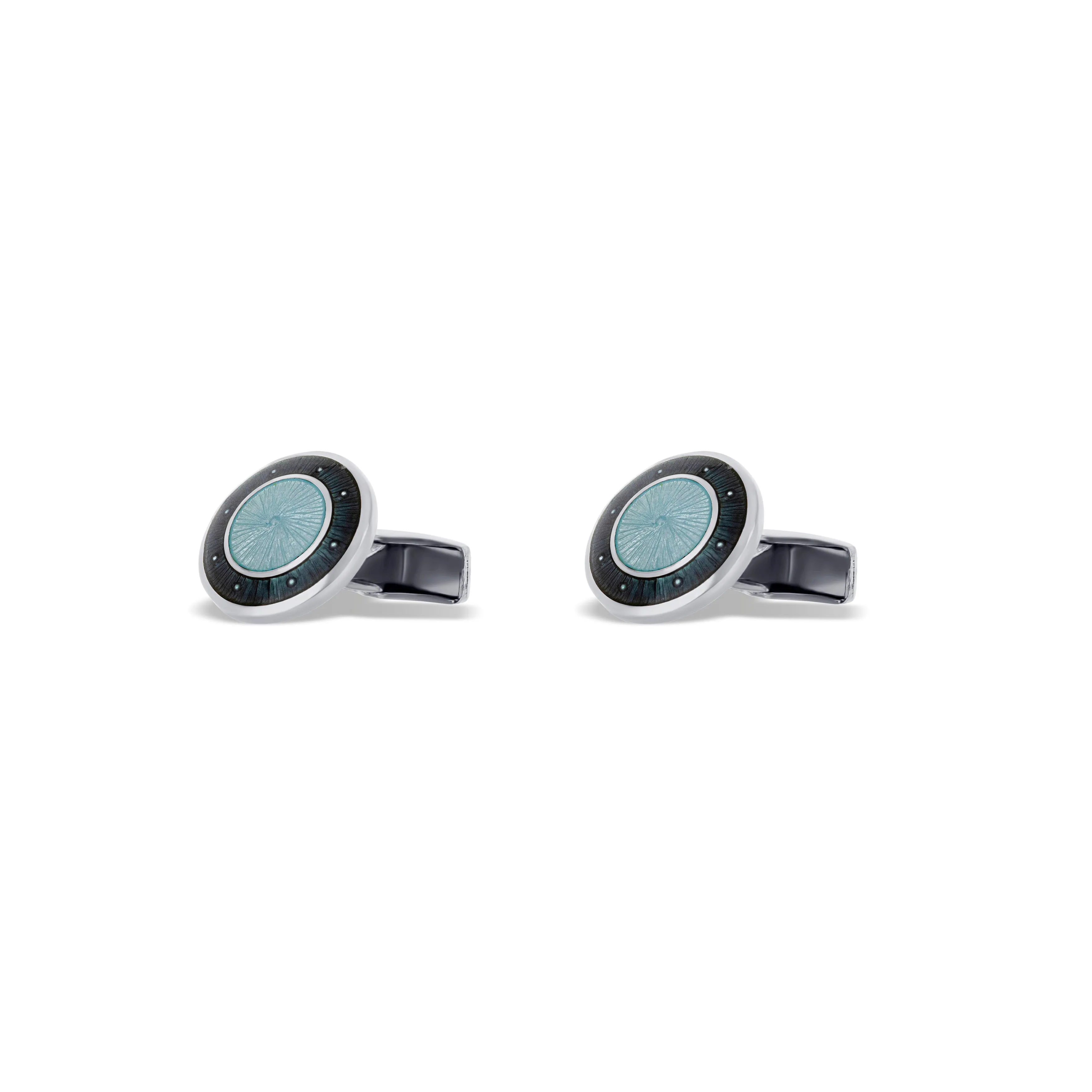 Sterling Silver Black Round Enamel Cufflinks