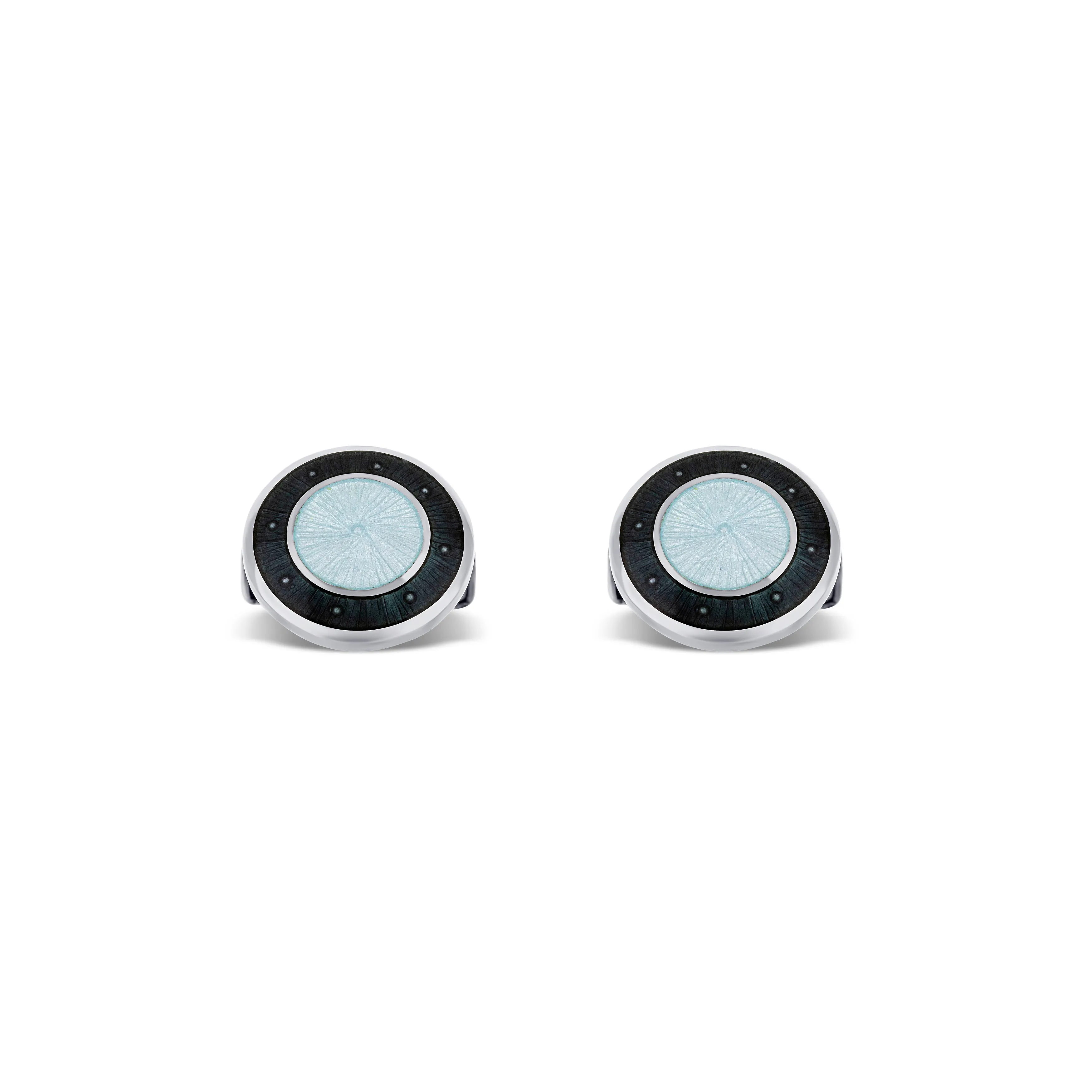 Sterling Silver Black Round Enamel Cufflinks