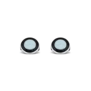 Sterling Silver Black Round Enamel Cufflinks