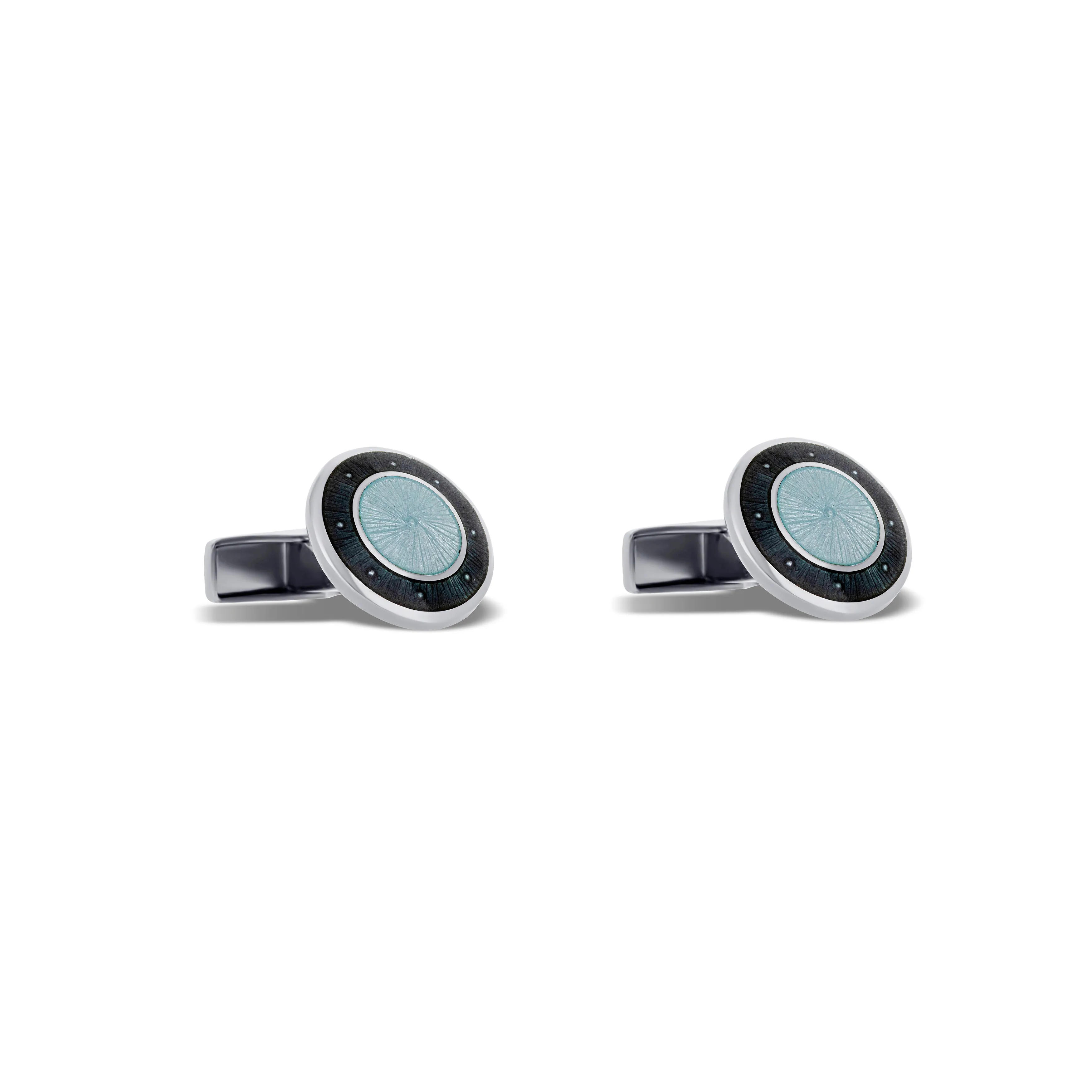 Sterling Silver Black Round Enamel Cufflinks