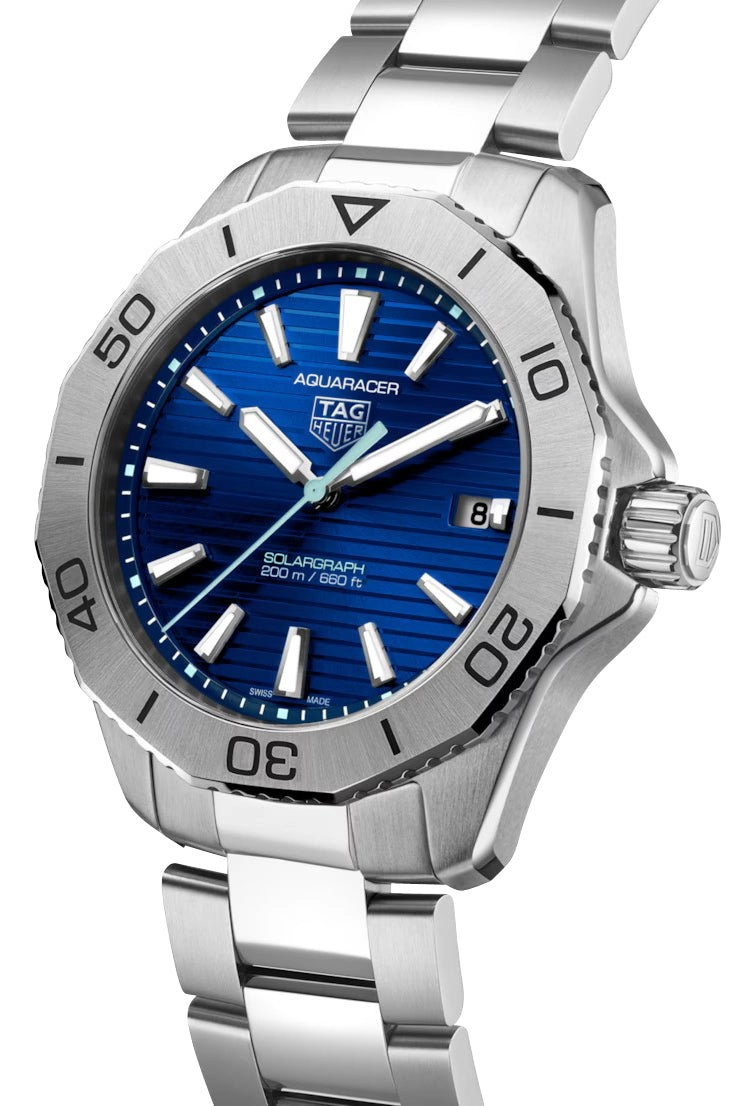 TAG Heuer Aquaracer Professional 200 Solargraph Stainless Steel Blue Dial Date Divers Quartz Mens Watch WBP1113.BA0000