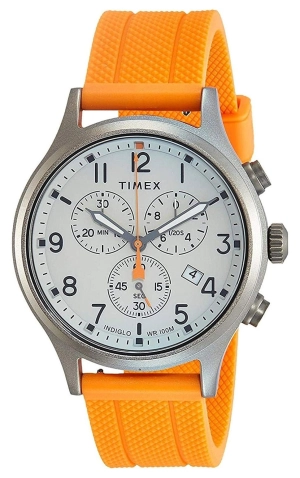 Timex Allied Chronograph Gray Brass Gray Dial Orange Silicone Strap Date Quartz Mens Watch TW2R67300