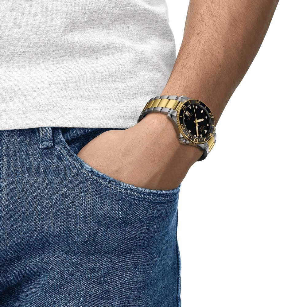 Tissot Seastar 1000 Black Dial 40mm Gold PVD Steel Gents Quartz Watch T1204102205100